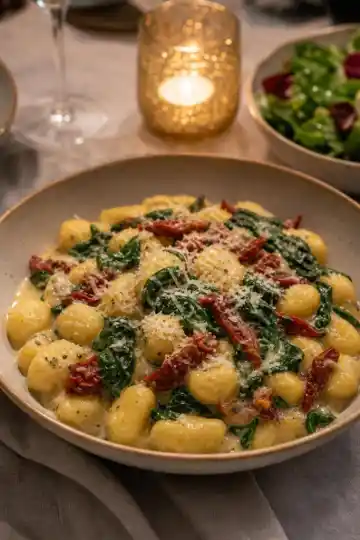Krémové gnocchi se sušenými rajčaty a špenátem pro dva do 20 minut