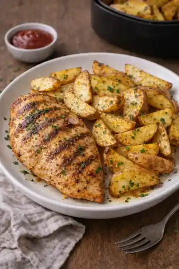 kuřecí steak s americkými bramborami v airfryeru