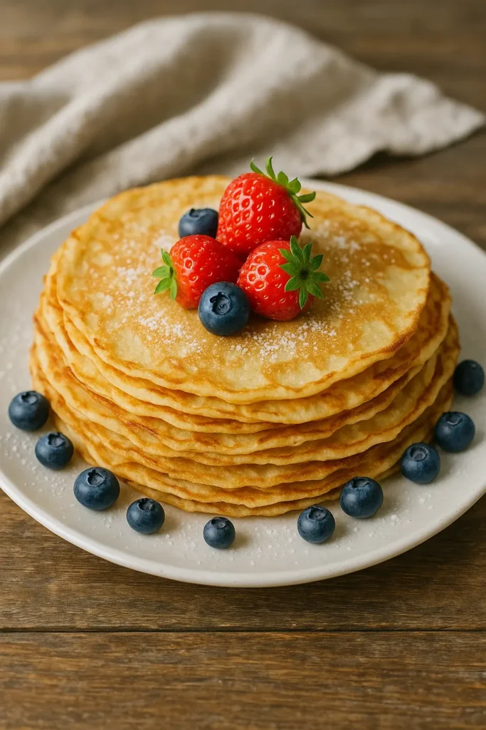 Classic pancakes garnished with fruit