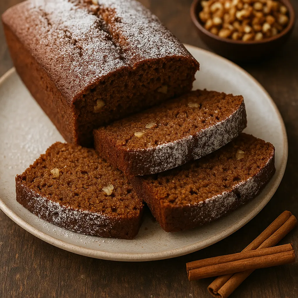 Gingerbread loaf with cinnamon and nuts