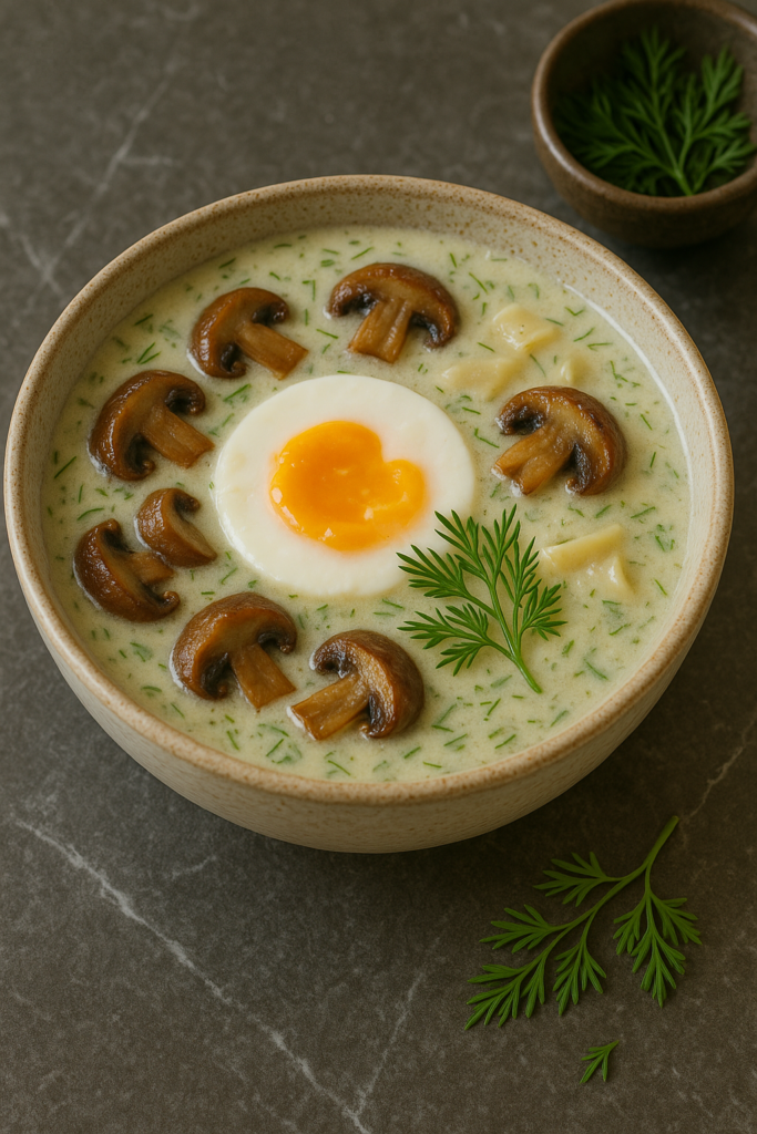 Kulajda – creamy dill soup with mushrooms and egg