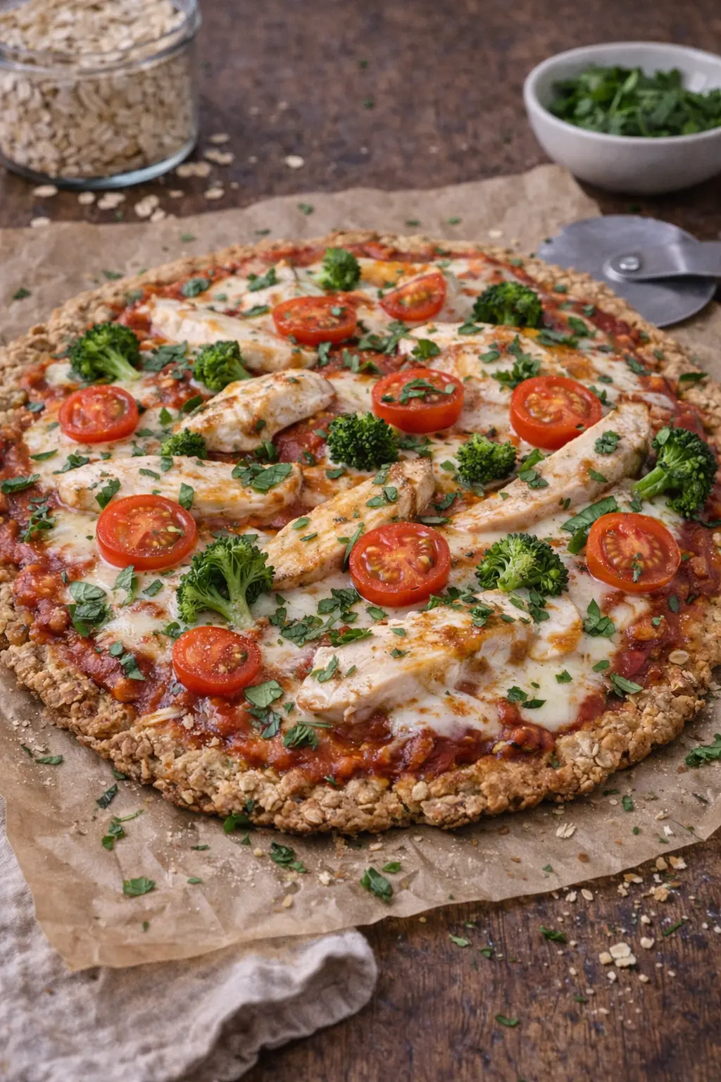 Fitness pizza z ovesného těsta