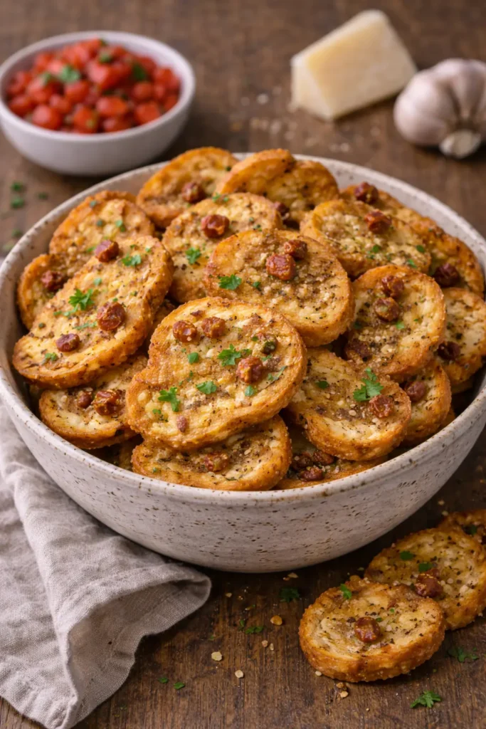 Bruschette chips from baguette