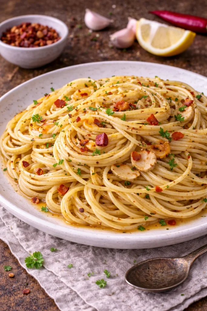 Spaghetti aglio e olio with garlic and chili