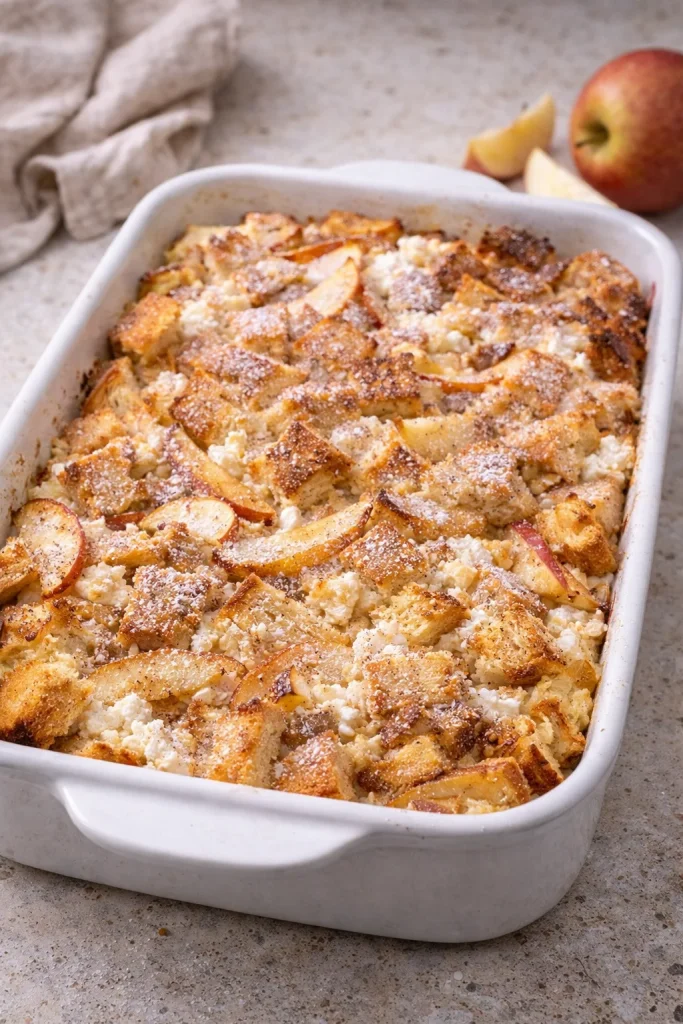 Bread pudding with apples and quark (from stale bakery goods)
