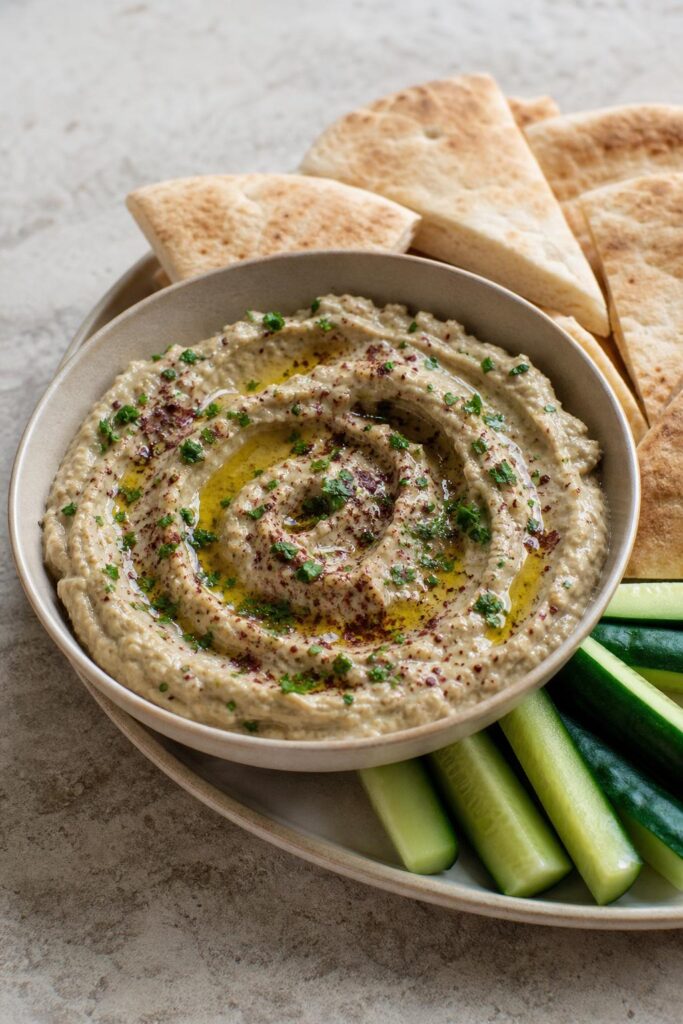 Baba ganoush – roasted eggplant dip with tahini and lemon