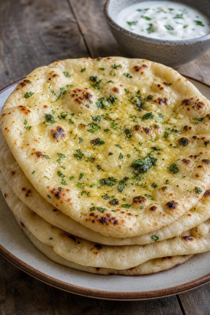Garlic naan without yeast – Indian skillet flatbreads
