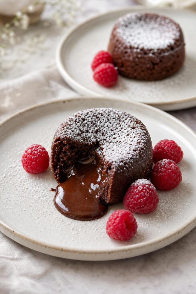 Chocolate fondants for two with raspberries in under 20 minutes