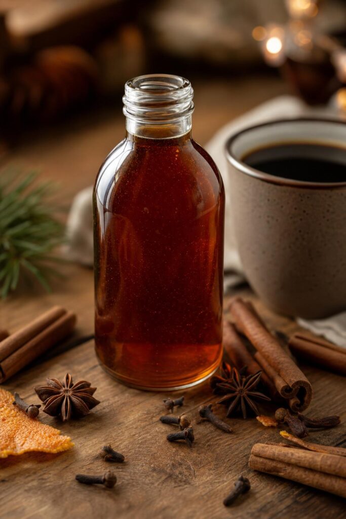 Homemade gingerbread syrup for coffee – a fragrant Christmas gift in a jar