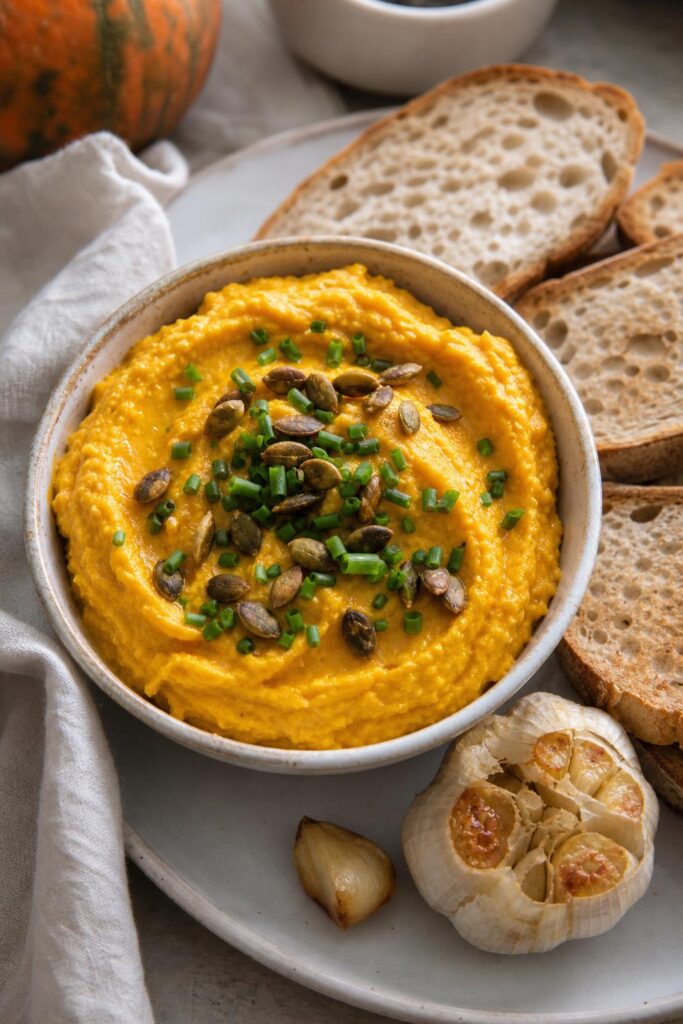 Pumpkin spread with roasted garlic and quark