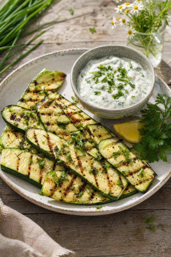 Grilled zucchini with herbed quark in under 20 minutes