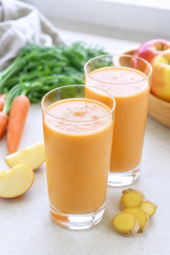 Apple-carrot smoothie with ginger and yogurt in 5 minutes