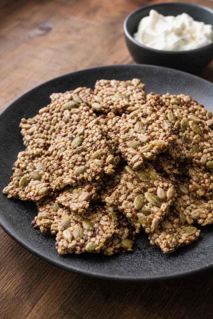 Crispy seed crackers without flour from a single baking tray