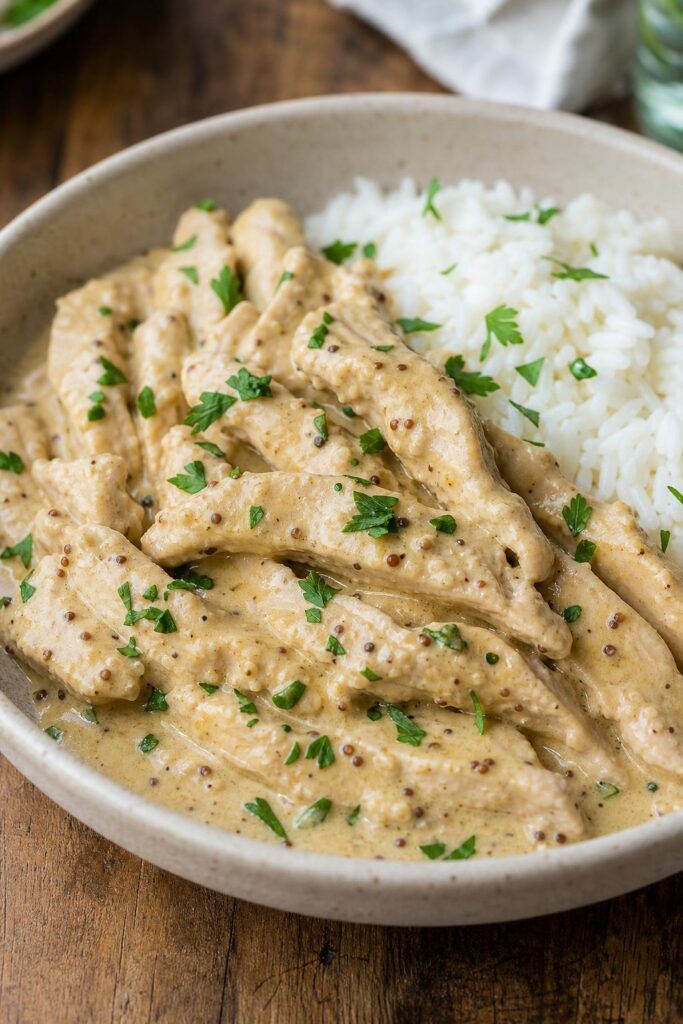 Turkey strips in mustard cream sauce – quick pan in 30 minutes