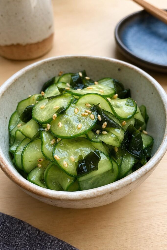 Cucumber sunomono salad – Japanese side dish with rice vinegar