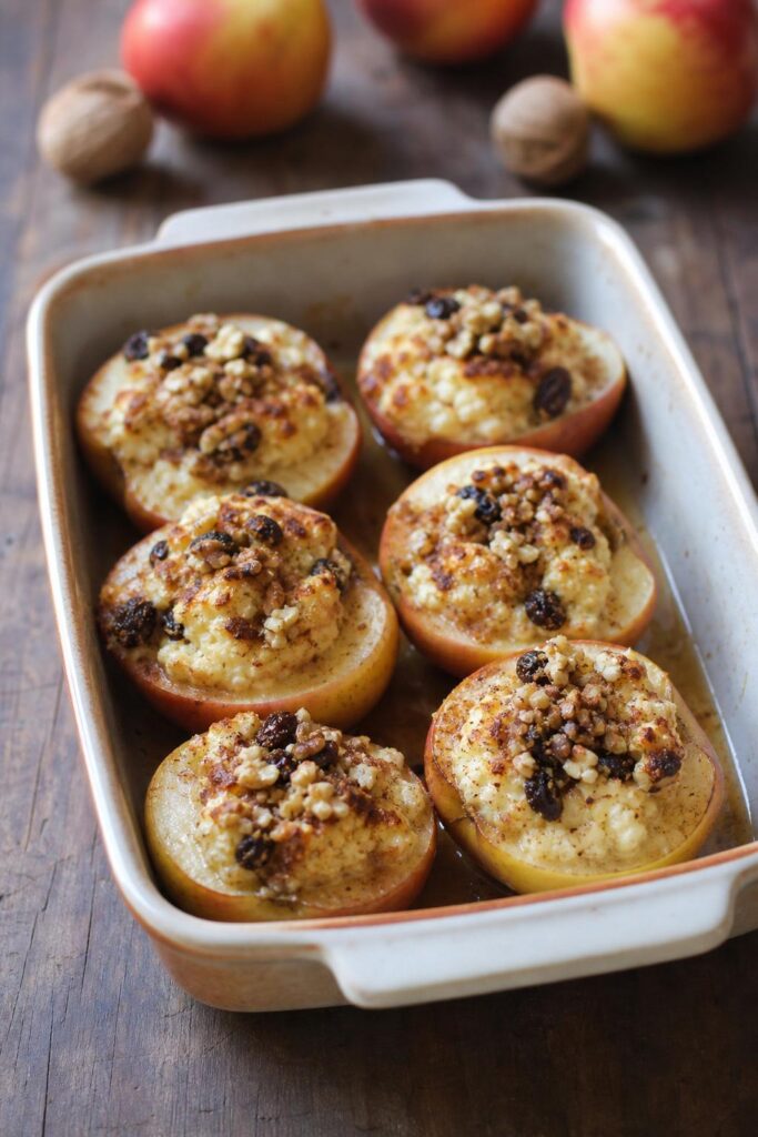 Baked apples with curd and cinnamon from one baking dish