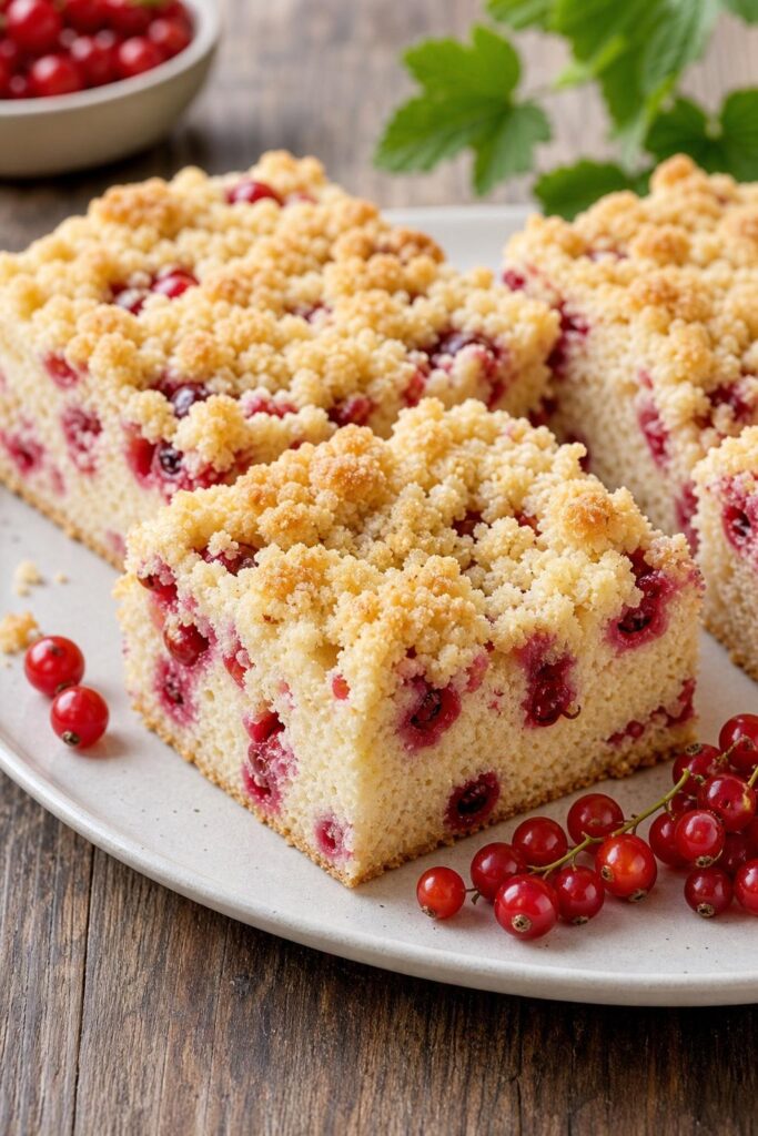 Currant cake with crumble made from a mug cake batter