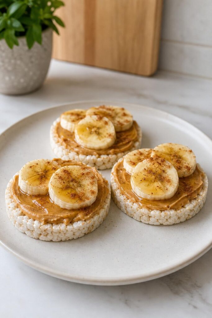 Rice cakes with peanut butter and banana before training