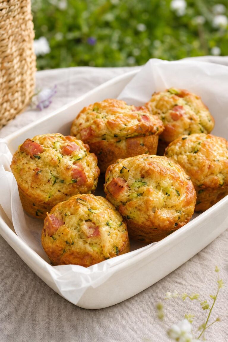 Slané cuketové muffiny se sýrem a šunkou na piknik