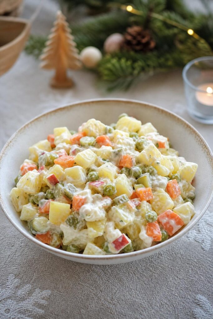 Christmas Eve potato salad with yogurt and apple without mayonnaise