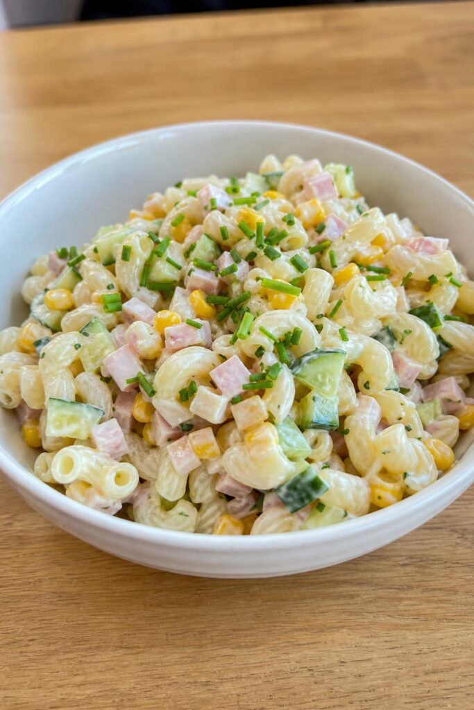 Pasta salad with ham, corn and cucumber in under 20 minutes