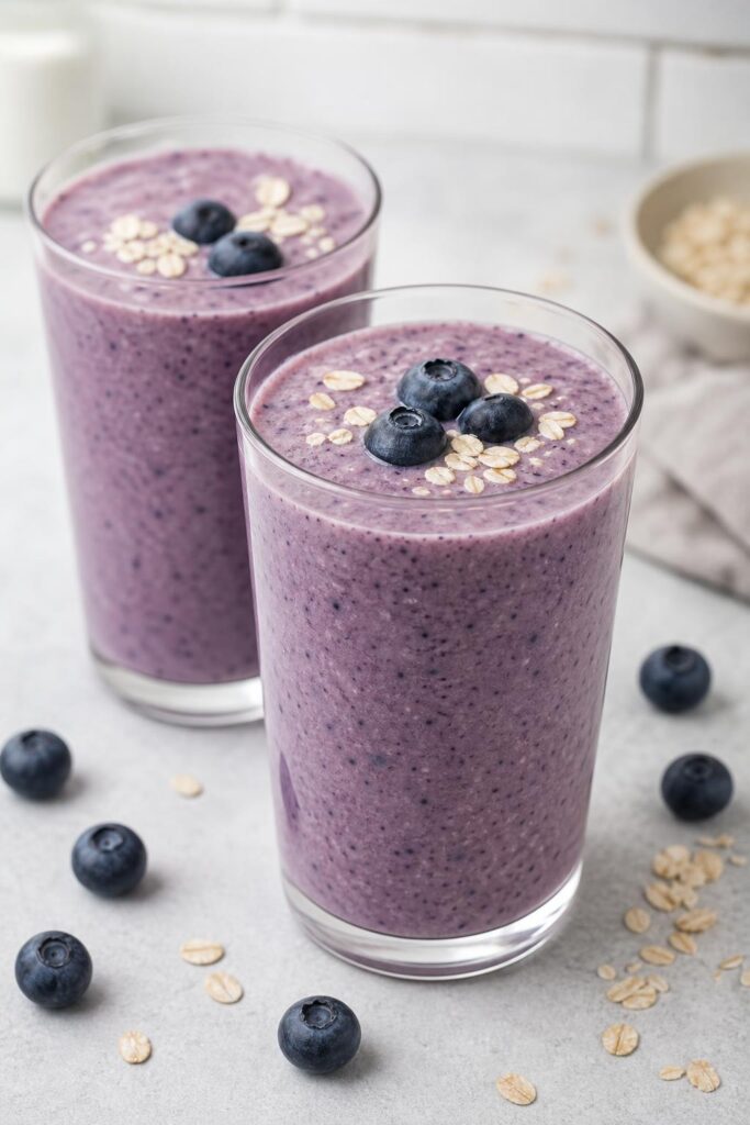 Blueberry protein shake with quark and oats in 5 minutes