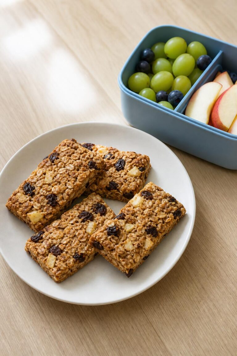 Homemade muesli bars with apple and raisins for a school snack