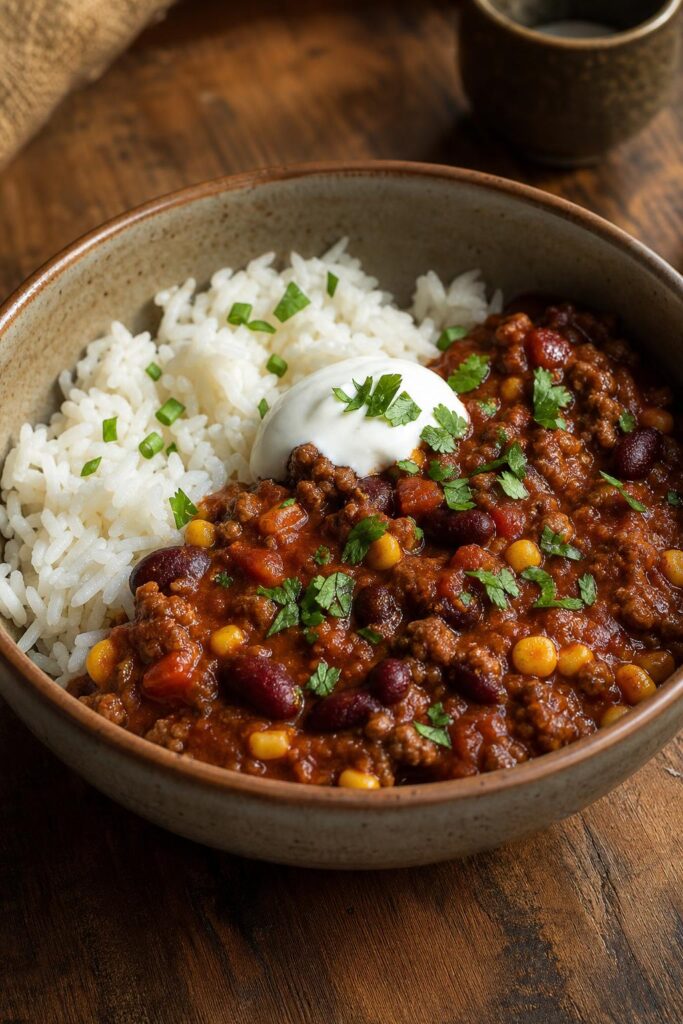 Beef chili with beans as a multi-day lunch