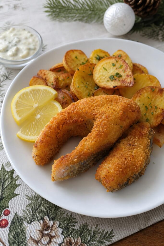 Carp and potato slices in a dual-basket air fryer