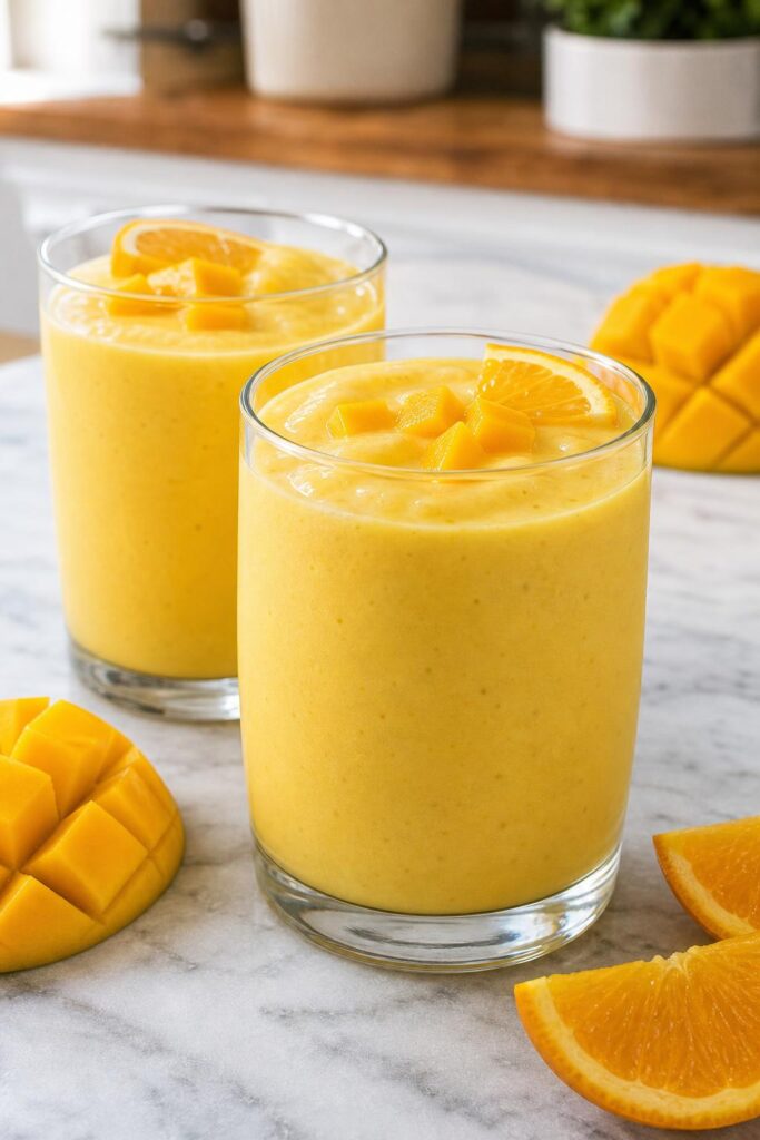 Mango smoothie with orange and coconut milk in 5 minutes