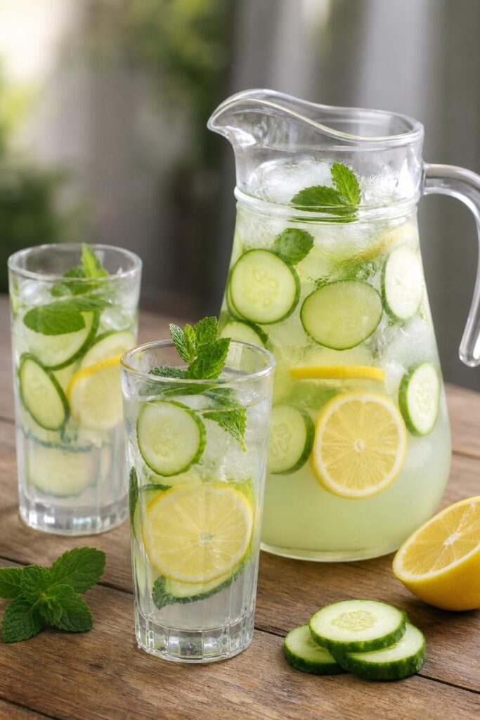 Cucumber lemonade with lemon and mint in 5 minutes