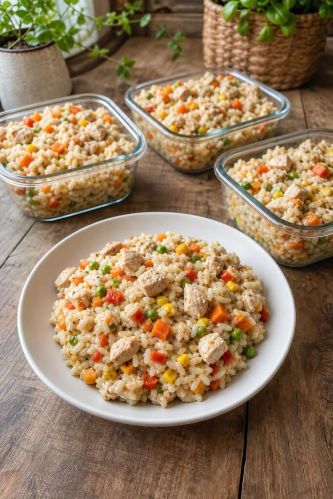 Vegetable turkey risotto as a meal for several days